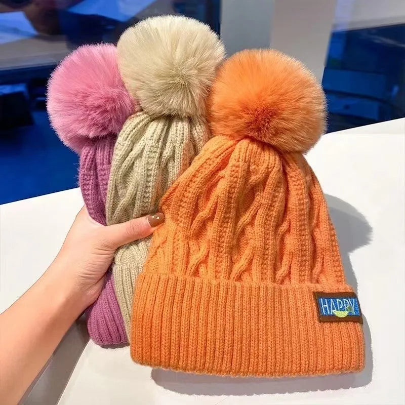 Winter Knitted Woolen Hat Women Warm Beanies Outdoor Cold-proof Ears Cap
