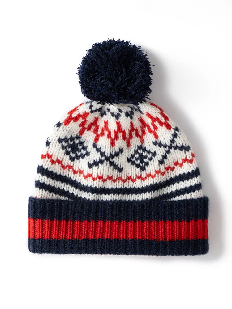 Women 100%Cashmere Hat Autumn Winter Faire Isle Jacquard Hats Soft Warm Pullover Caps Casual Style Cashmere Hats