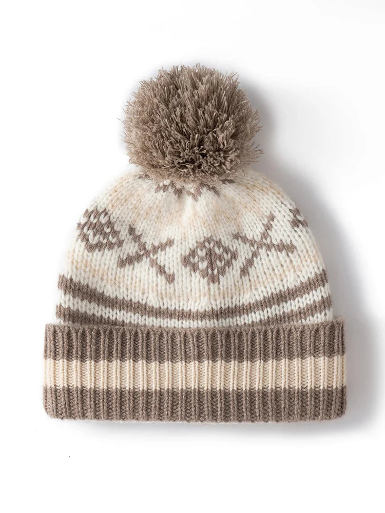 Women 100%Cashmere Hat Autumn Winter Faire Isle Jacquard Hats Soft Warm Pullover Caps Casual Style Cashmere Hats