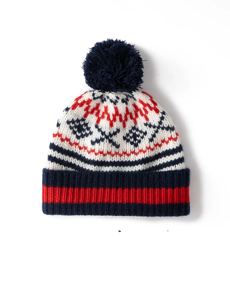 Women 100%Cashmere Hat Autumn Winter Faire Isle Jacquard Hats Soft Warm Pullover Caps Casual Style Cashmere Hats