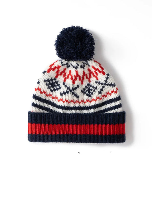 Women 100%Cashmere Hat Autumn Winter Faire Isle Jacquard Hats Soft Warm Pullover Caps Casual Style Cashmere Hats