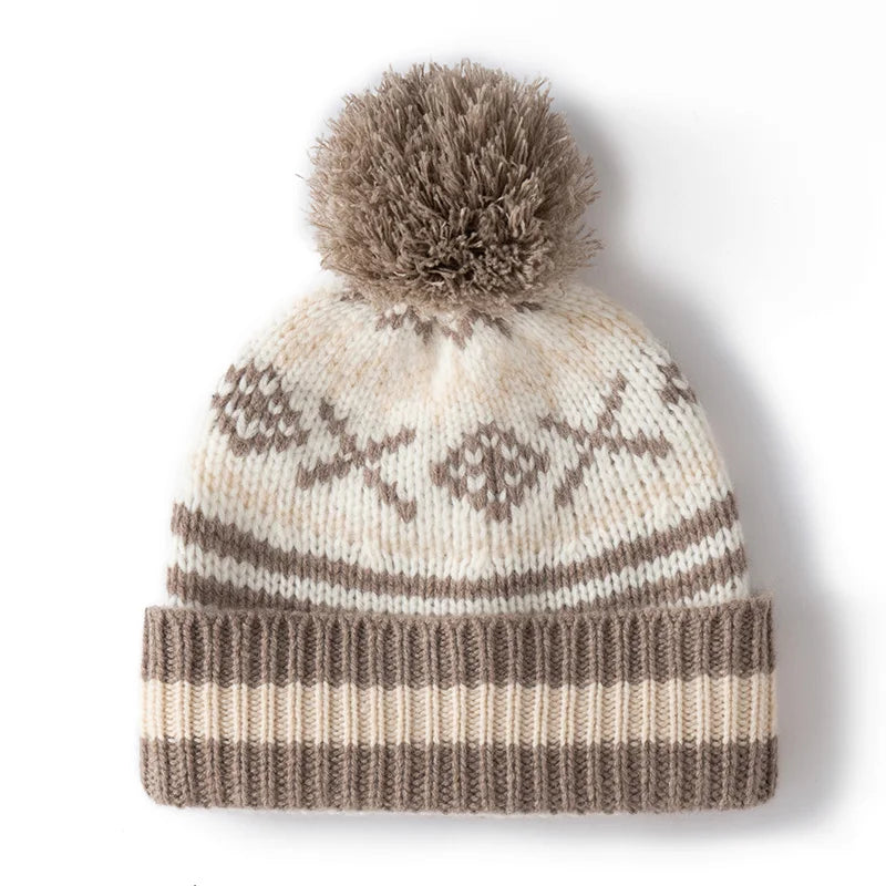 Women 100%Cashmere Hat Autumn Winter Faire Isle Jacquard Hats Soft Warm Pullover Caps Casual Style Cashmere Hats