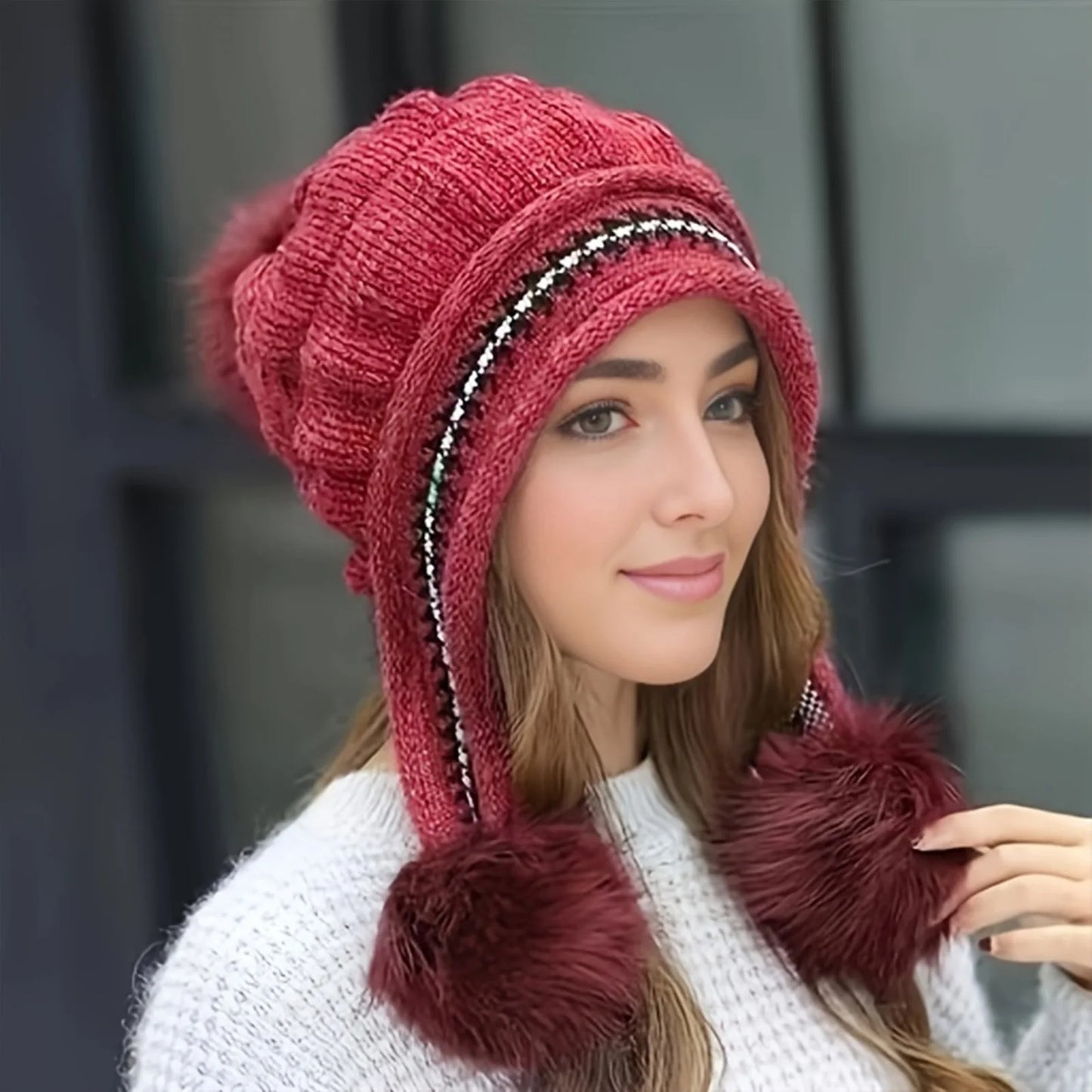 Women's Soft Winter Warm Fur Hat Fleece Lined Earflap Hat Beanie Casual Cold Weather