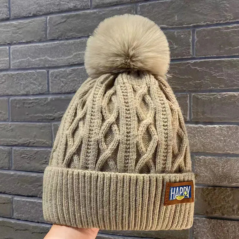 Winter Knitted Woolen Hat Women Warm Beanies Outdoor Cold-proof Ears Cap