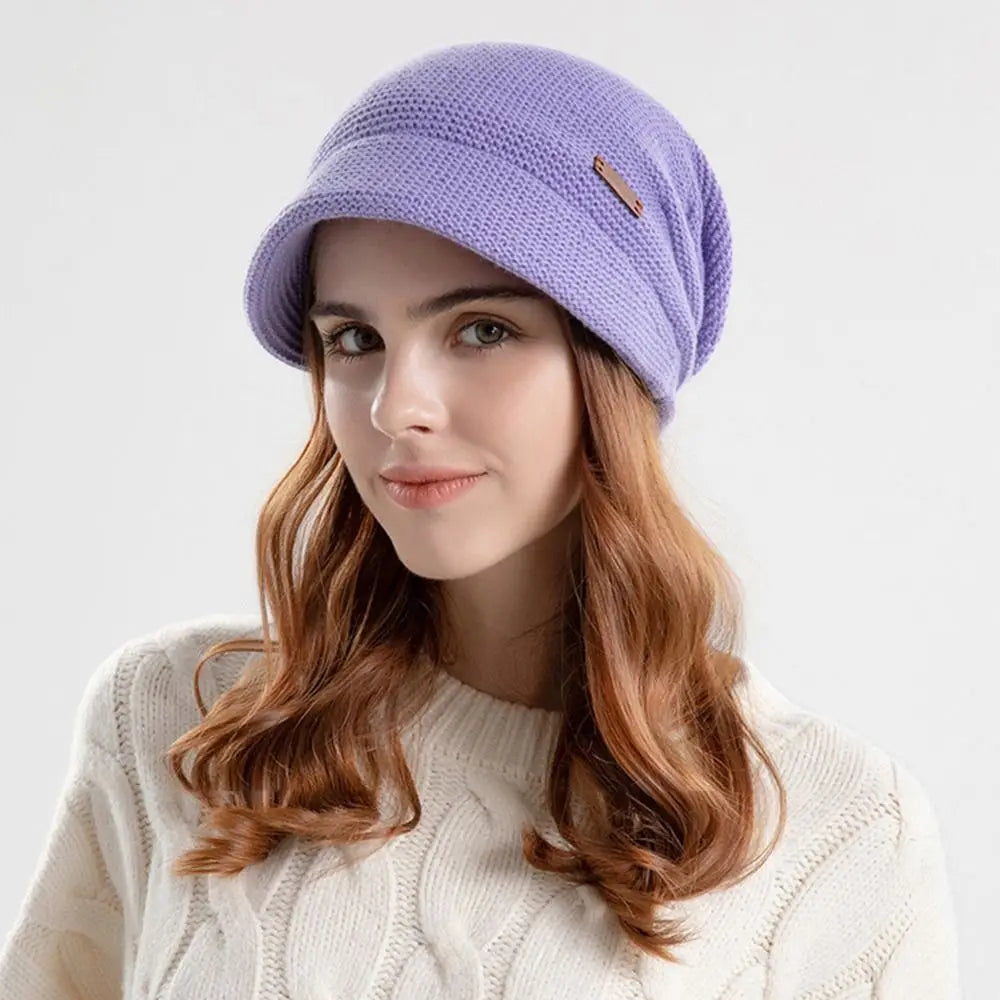 Women Girl Autumn Winter Soft  Knitted Hat Warm Thickened Fleece Lined Beanies Casual Outdoor Windproof Bonnet