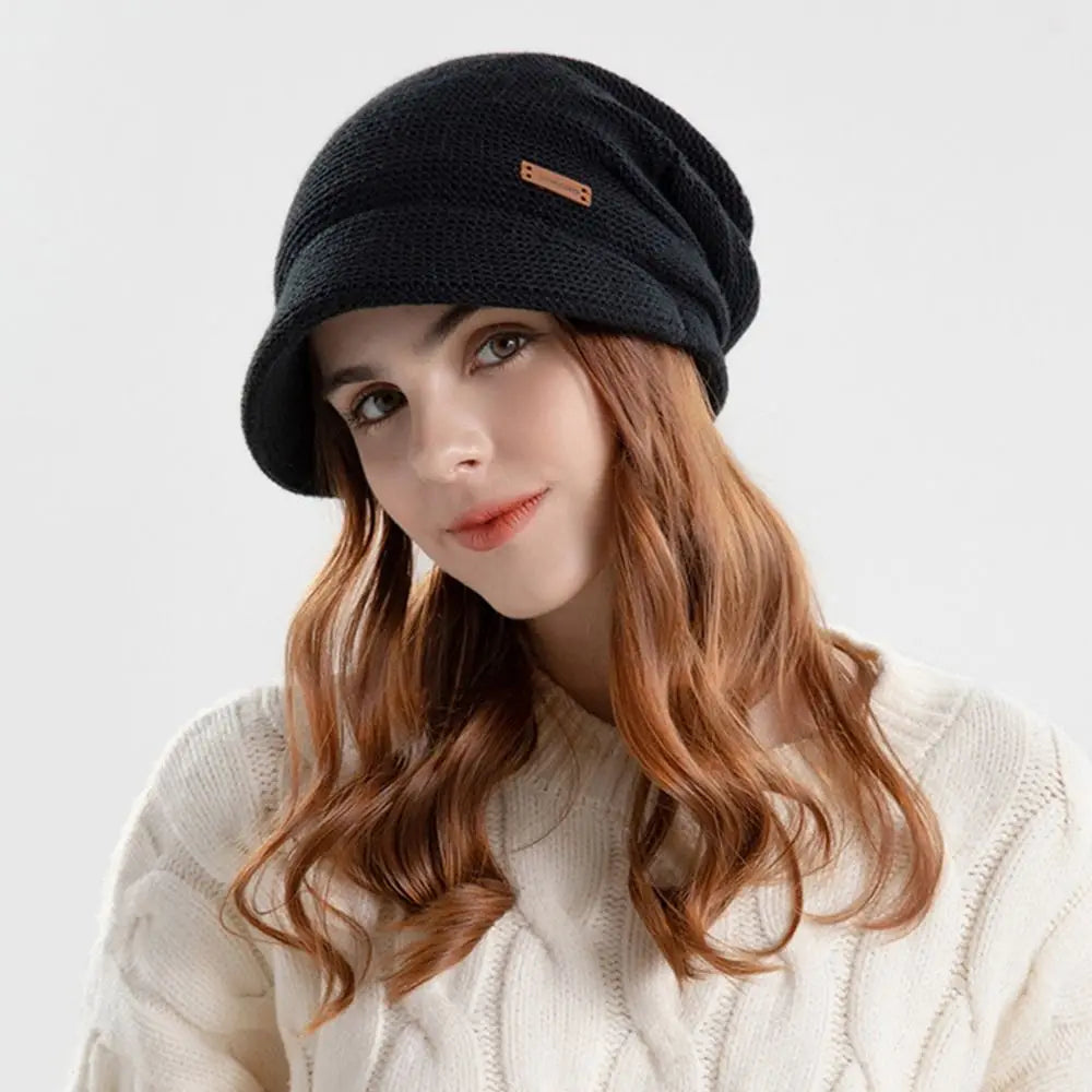 Women Girl Autumn Winter Soft  Knitted Hat Warm Thickened Fleece Lined Beanies Casual Outdoor Windproof Bonnet