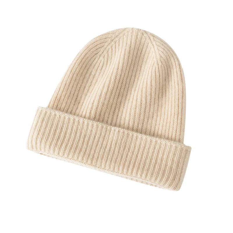 Women's 2025  Autumn Winter Hats 100% Pure Cashmere Knitted Soft Warm Thick Cap  High Quality