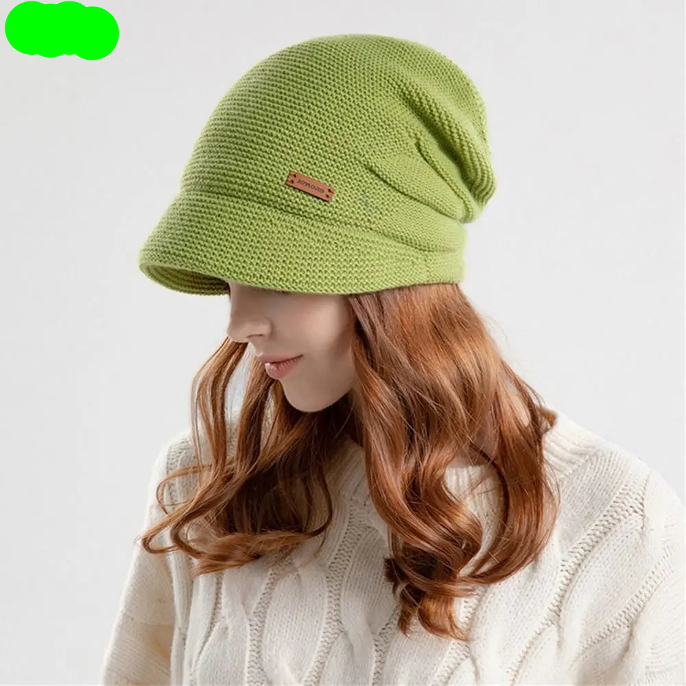 Women Girl Autumn Winter Soft  Knitted Hat Warm Thickened Fleece Lined Beanies Casual Outdoor Windproof Bonnet