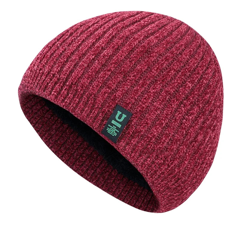 Unisex Two-Tone Winter Hats Add Fur Lined Men And Women Fashion Warm Beanie Cap Casual Winter Knitted Hats