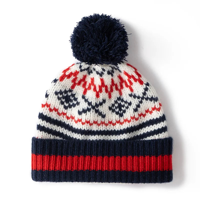 Women 100%Cashmere Hat Autumn Winter Faire Isle Jacquard Hats Soft Warm Pullover Caps Casual Style Cashmere Hats