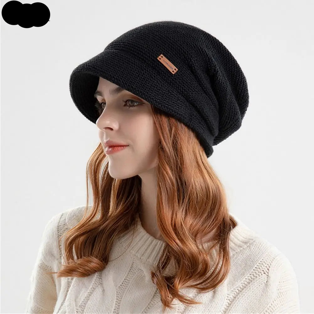 Women Girl Autumn Winter Soft  Knitted Hat Warm Thickened Fleece Lined Beanies Casual Outdoor Windproof Bonnet