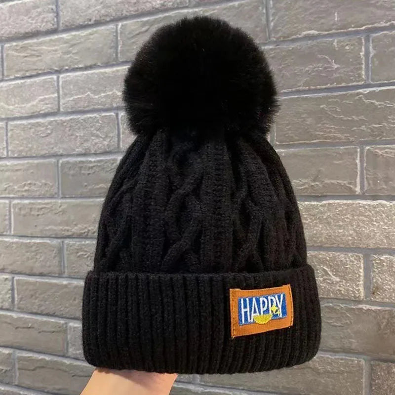 Winter Knitted Woolen Hat Women Warm Beanies Outdoor Cold-proof Ears Cap