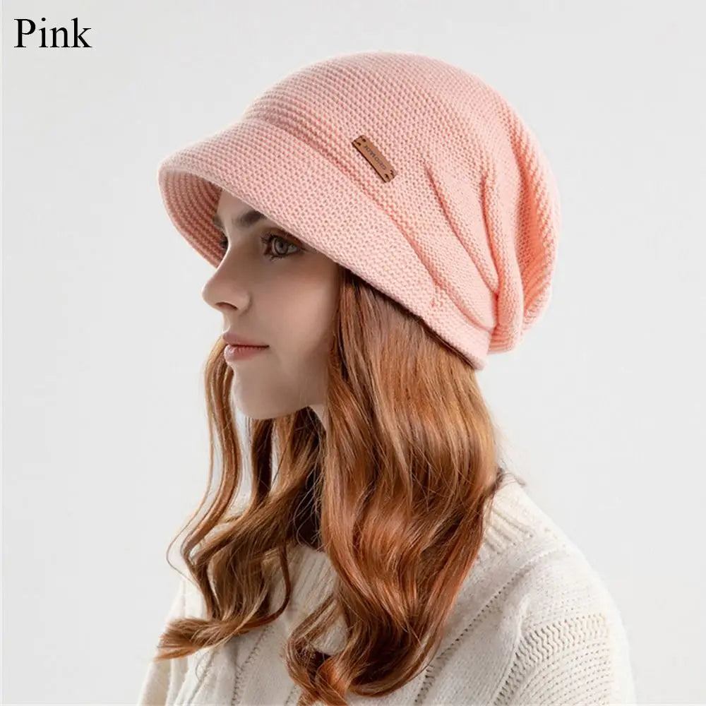 Women Girl Autumn Winter Soft  Knitted Hat Warm Thickened Fleece Lined Beanies Casual Outdoor Windproof Bonnet