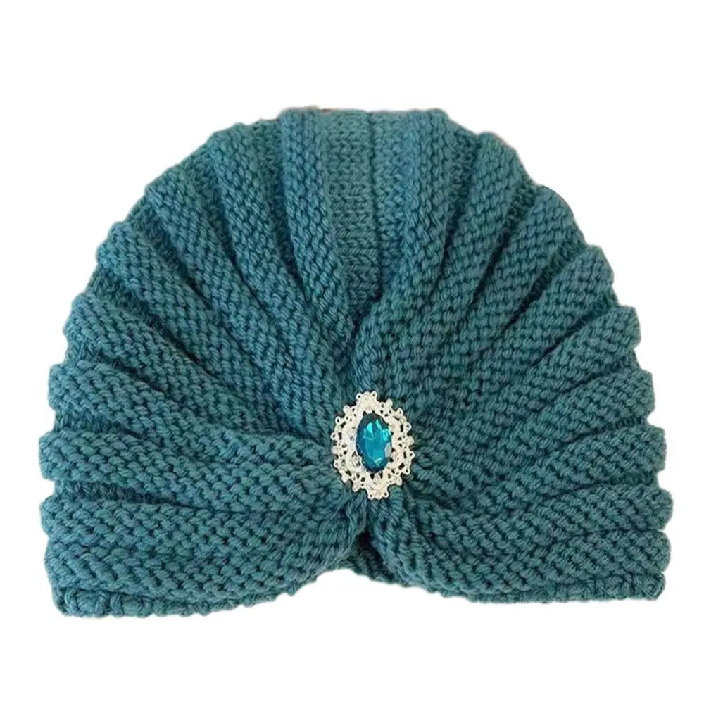 Women's Fashion Winter Warm Hijab Caps Soft Thick Bohemia Turban Wool Knitting Cashmere Turban Cap
