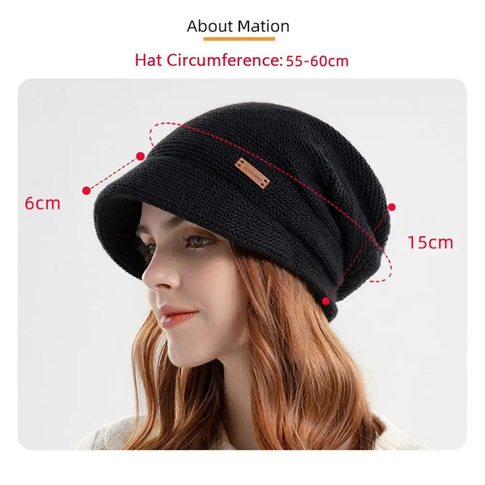 Women Girl Autumn Winter Soft  Knitted Hat Warm Thickened Fleece Lined Beanies Casual Outdoor Windproof Bonnet