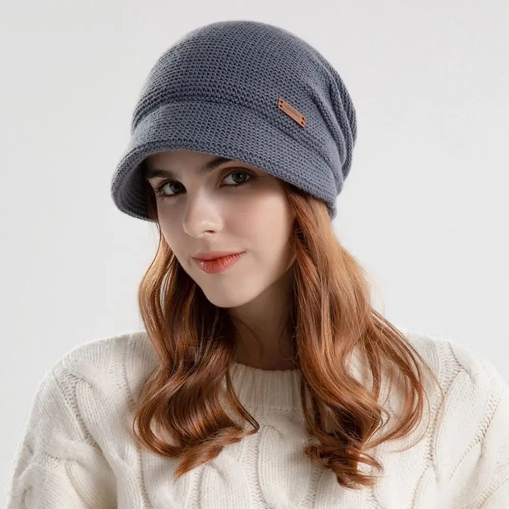 Women Girl Autumn Winter Soft  Knitted Hat Warm Thickened Fleece Lined Beanies Casual Outdoor Windproof Bonnet