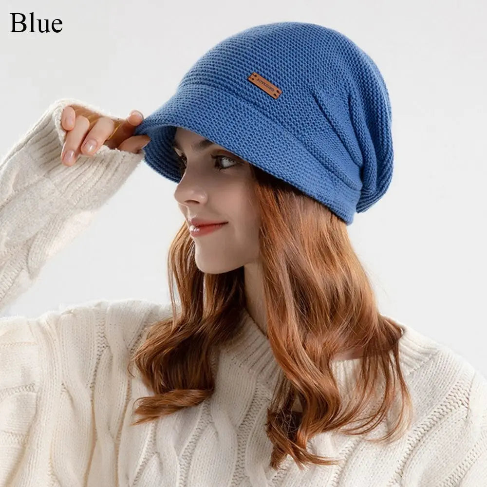 Women Girl Autumn Winter Soft  Knitted Hat Warm Thickened Fleece Lined Beanies Casual Outdoor Windproof Bonnet