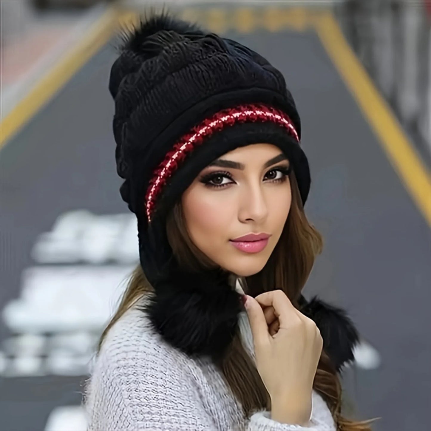 Women's Soft Winter Warm Fur Hat Fleece Lined Earflap Hat Beanie Casual Cold Weather