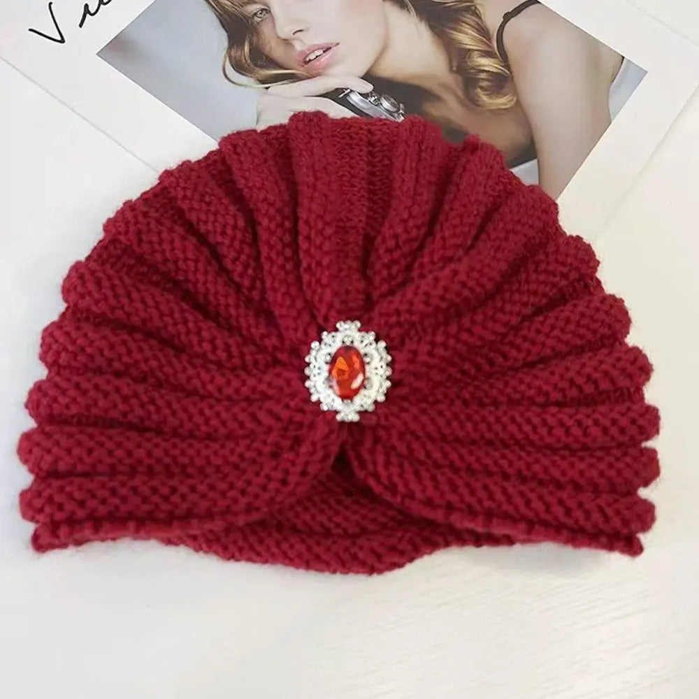 Women's Fashion Winter Warm Hijab Caps Soft Thick Bohemia Turban Wool Knitting Cashmere Turban Cap