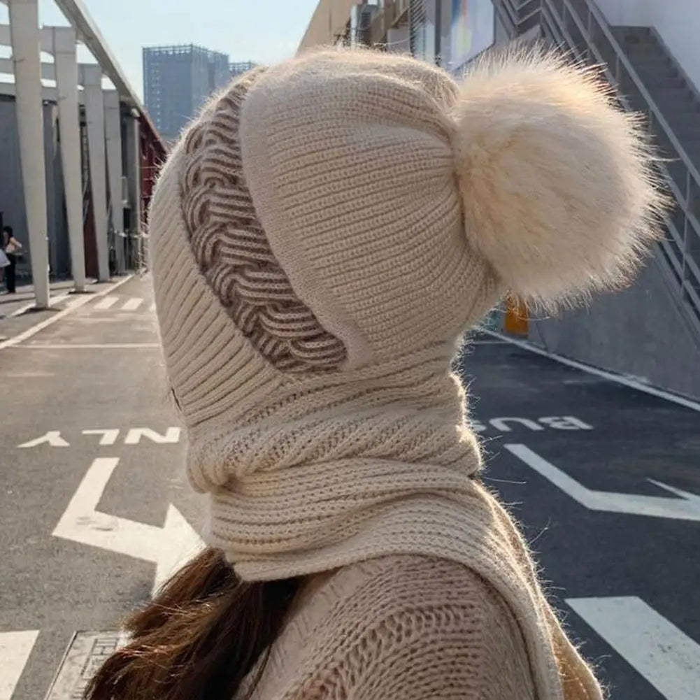 Women's Knitted Hat Double Warm Padded Thickened Hat Scarf Wool Knitting  Wind and Snow Beanies Hats