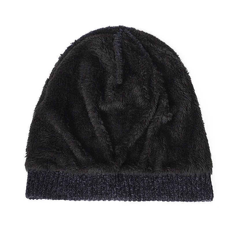 Unisex Two-Tone Winter Hats Add Fur Lined Men And Women Fashion Warm Beanie Cap Casual Winter Knitted Hats