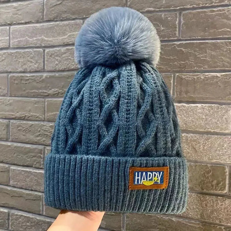 Winter Knitted Woolen Hat Women Warm Beanies Outdoor Cold-proof Ears Cap