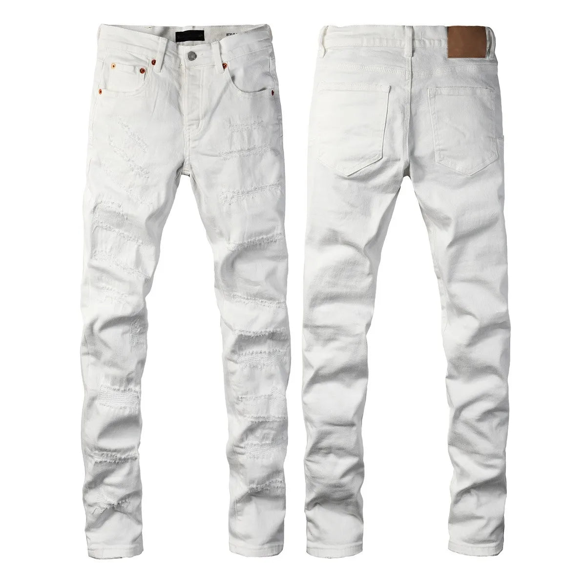 Men Jeans Fashion High Street Retro wash Light Blue Distressed Tie Dye  Stretch Skinny Button Fly Hole Ripped Jeans Pants