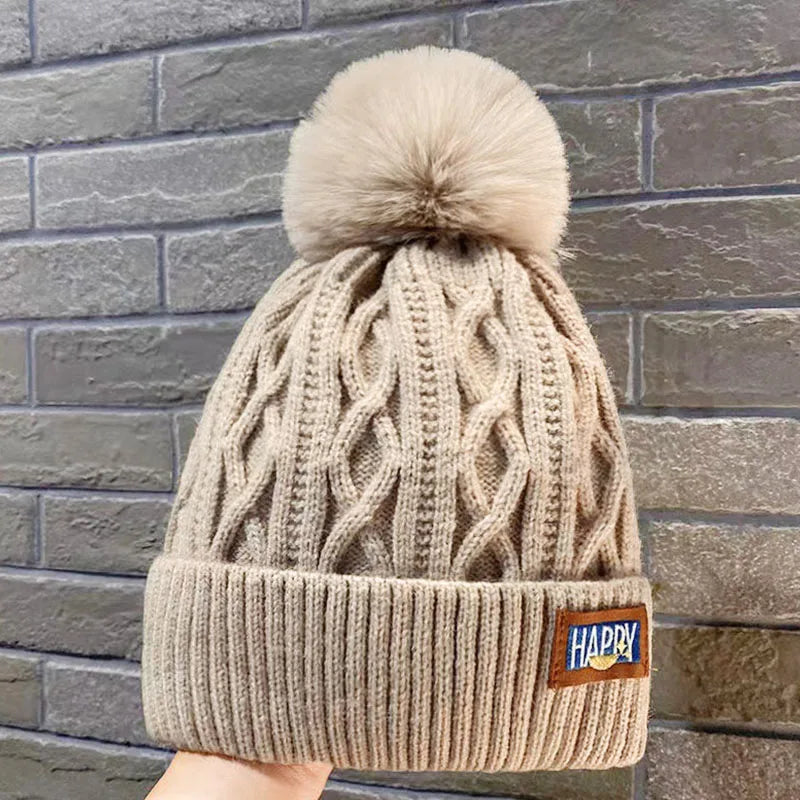 Winter Knitted Woolen Hat Women Warm Beanies Outdoor Cold-proof Ears Cap
