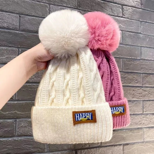 Winter Knitted Woolen Hat Women Warm Beanies Outdoor Cold-proof Ears Cap