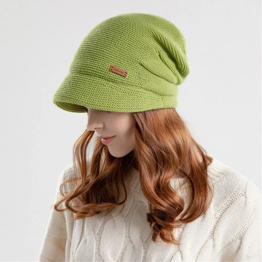 Women Girl Autumn Winter Soft  Knitted Hat Warm Thickened Fleece Lined Beanies Casual Outdoor Windproof Bonnet