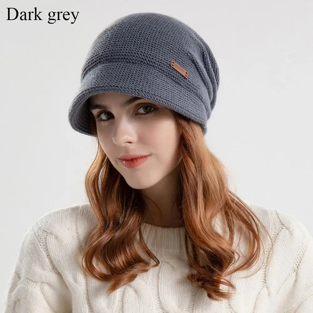 Women Girl Autumn Winter Soft  Knitted Hat Warm Thickened Fleece Lined Beanies Casual Outdoor Windproof Bonnet