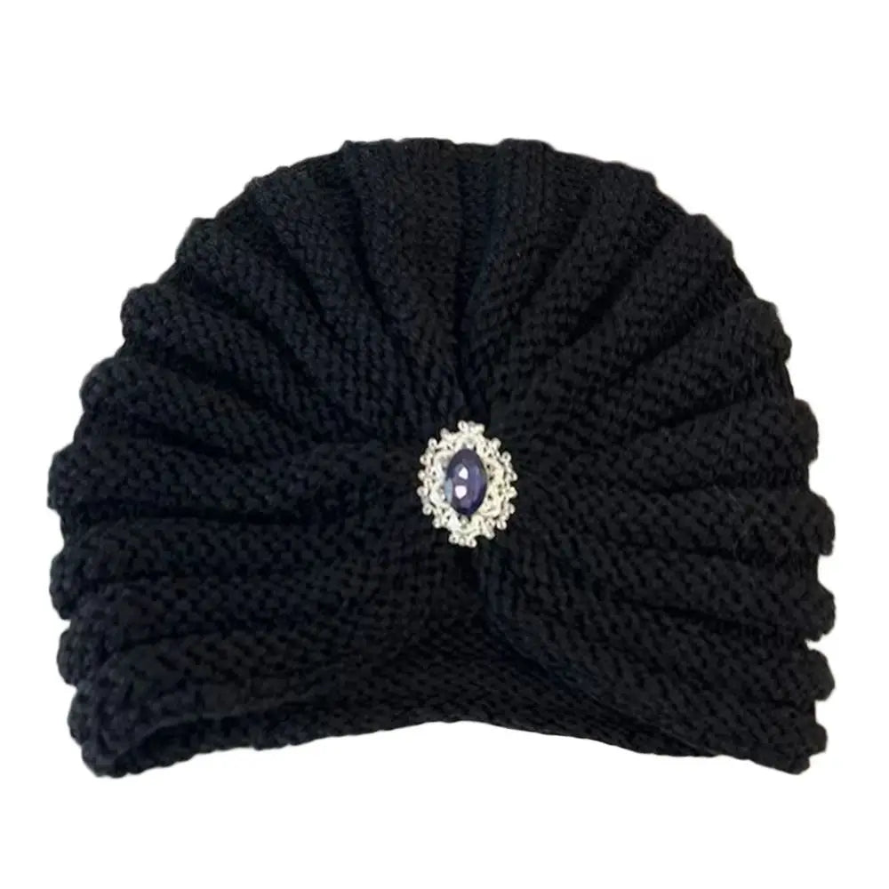 Women's Fashion Winter Warm Hijab Caps Soft Thick Bohemia Turban Wool Knitting Cashmere Turban Cap