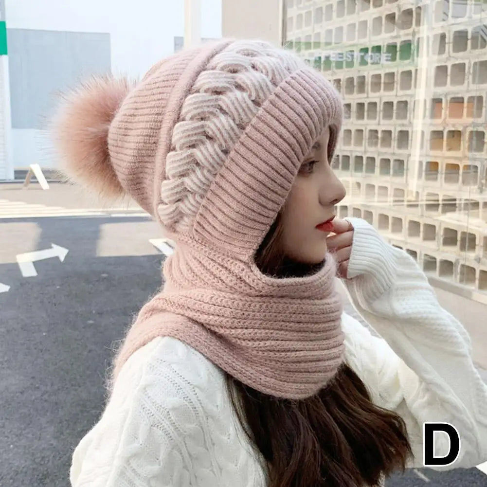 Women's Knitted Hat Double Warm Padded Thickened Hat Scarf Wool Knitting  Wind and Snow Beanies Hats