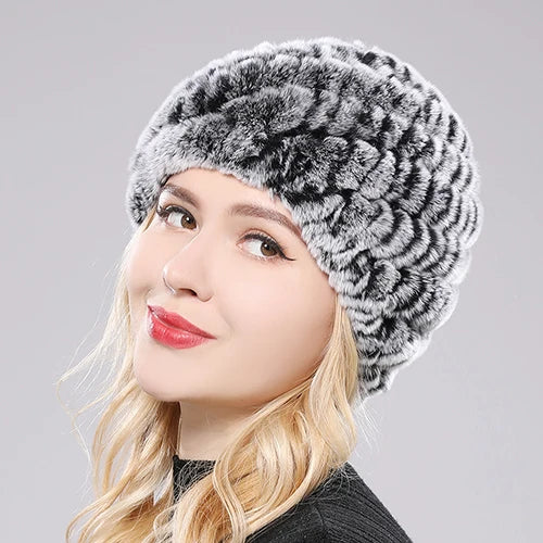 2025 New Style Women  Beanies Hat Girls Cap Knit Winter Real Fur Hats