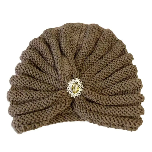 Women's Fashion Winter Warm Hijab Caps Soft Thick Bohemia Turban Wool Knitting Cashmere Turban Cap