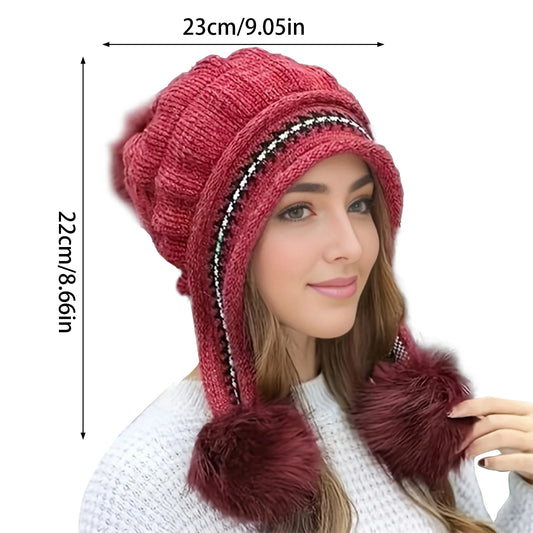 Women's Soft Winter Warm Fur Hat Fleece Lined Earflap Hat Beanie Casual Cold Weather