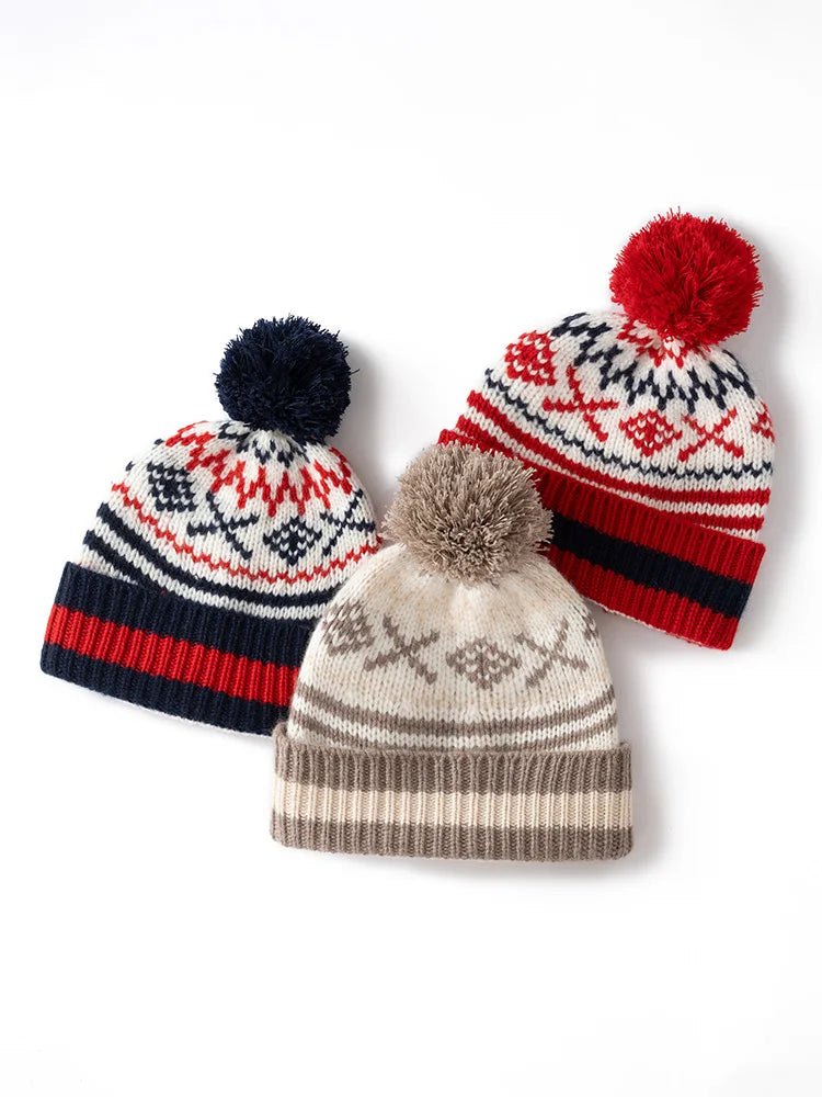 Women 100%Cashmere Hat Autumn Winter Faire Isle Jacquard Hats Soft Warm Pullover Caps Casual Style Cashmere Hats