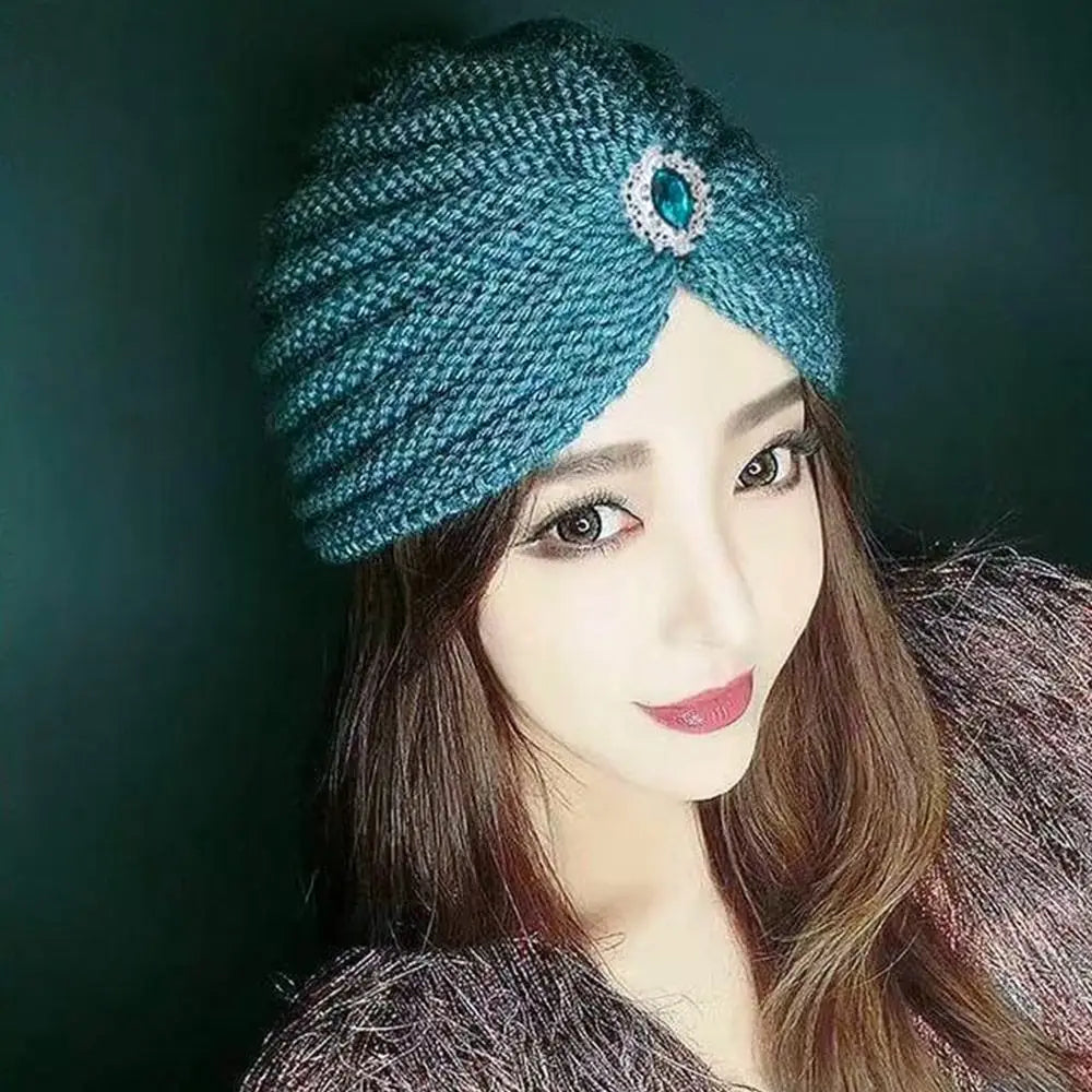 Women's Fashion Winter Warm Hijab Caps Soft Thick Bohemia Turban Wool Knitting Cashmere Turban Cap