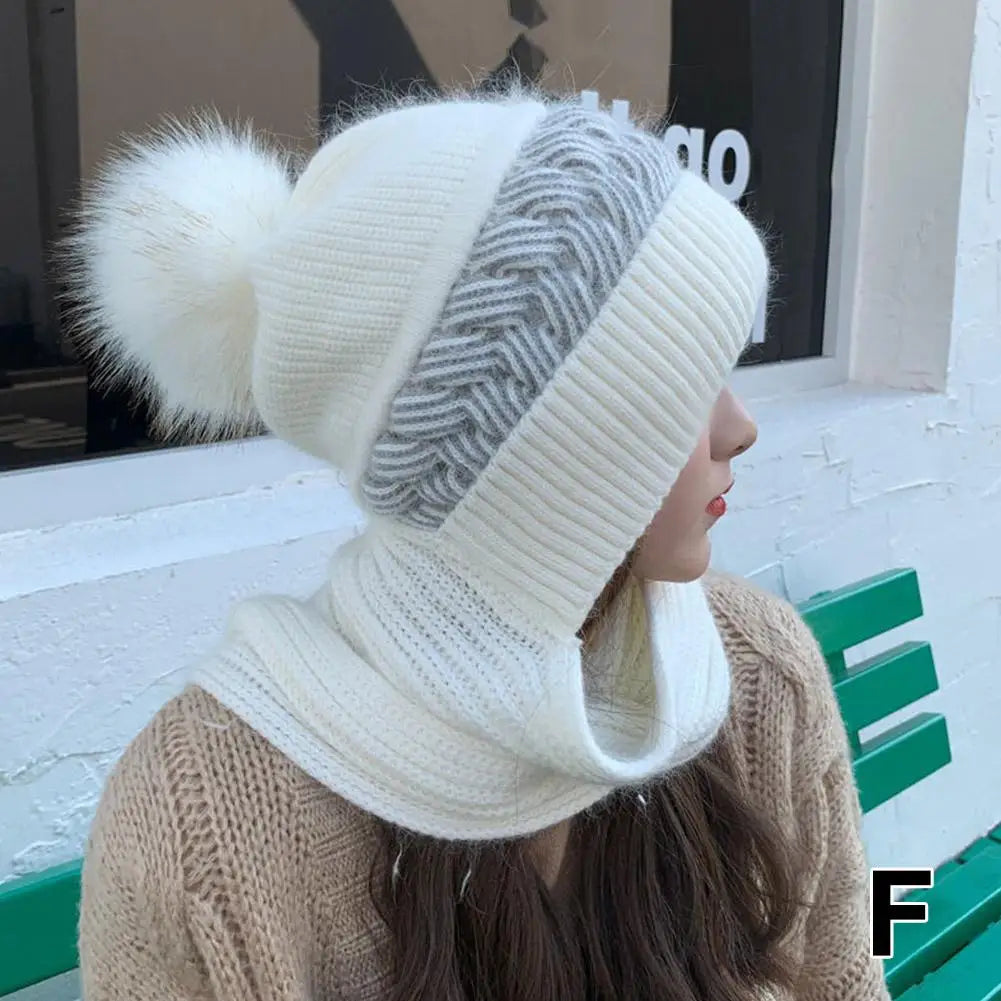 Women's Knitted Hat Double Warm Padded Thickened Hat Scarf Wool Knitting  Wind and Snow Beanies Hats