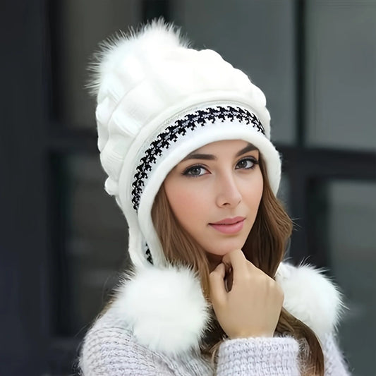Women's Soft Winter Warm Fur Hat Fleece Lined Earflap Hat Beanie Casual Cold Weather