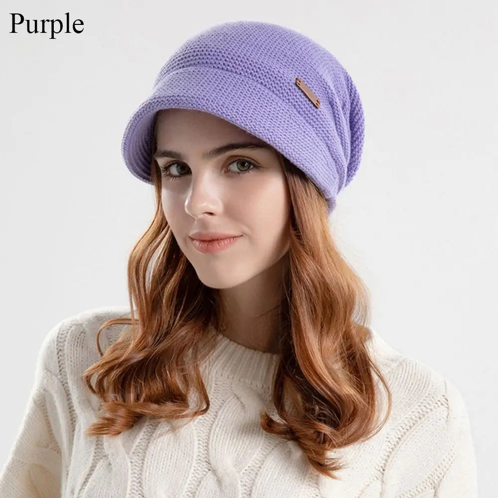 Women Girl Autumn Winter Soft  Knitted Hat Warm Thickened Fleece Lined Beanies Casual Outdoor Windproof Bonnet