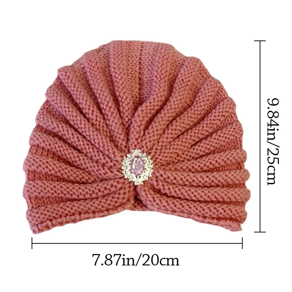 Women's Fashion Winter Warm Hijab Caps Soft Thick Bohemia Turban Wool Knitting Cashmere Turban Cap