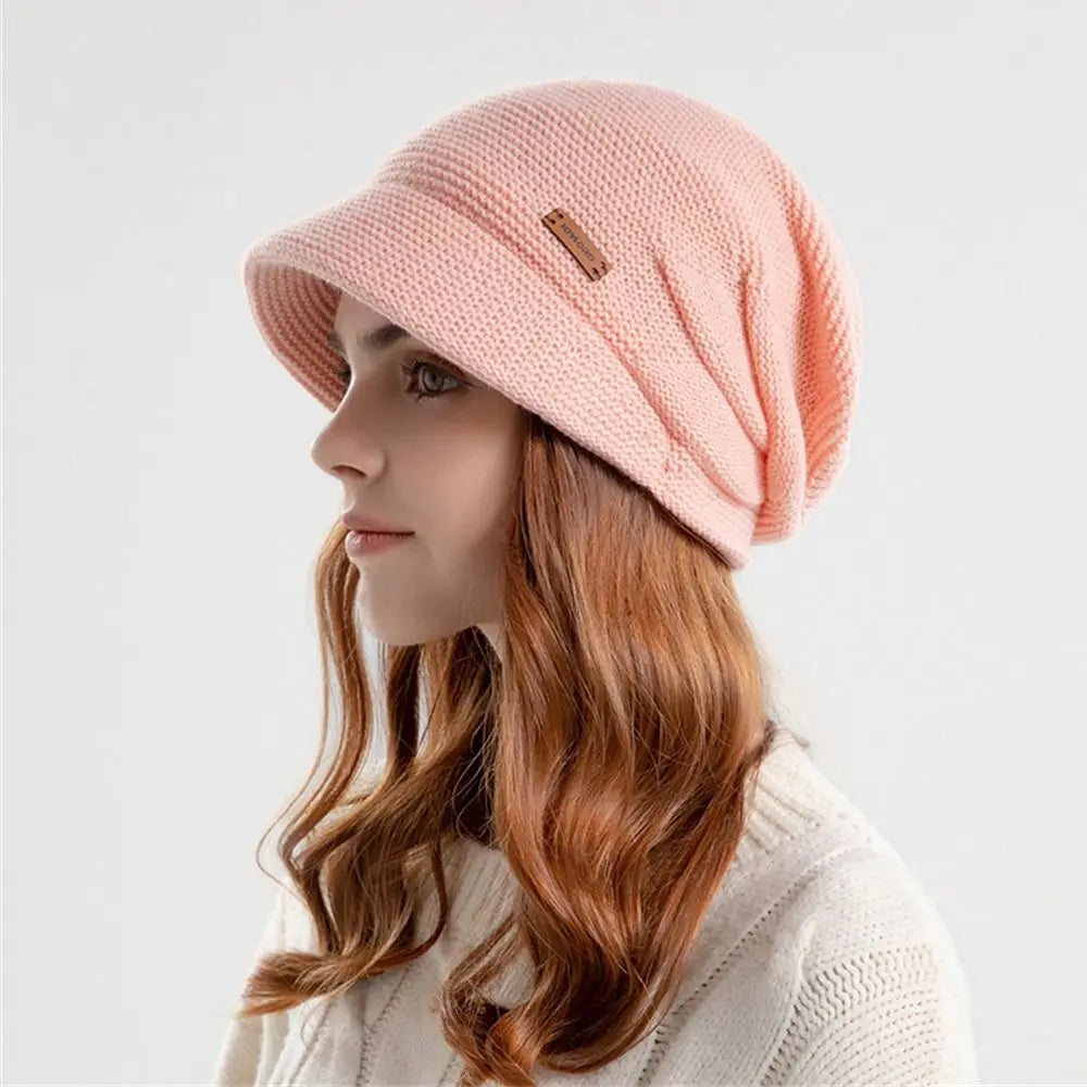 Women Girl Autumn Winter Soft  Knitted Hat Warm Thickened Fleece Lined Beanies Casual Outdoor Windproof Bonnet