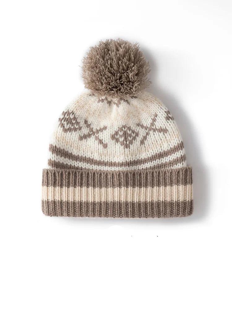 Women 100%Cashmere Hat Autumn Winter Faire Isle Jacquard Hats Soft Warm Pullover Caps Casual Style Cashmere Hats