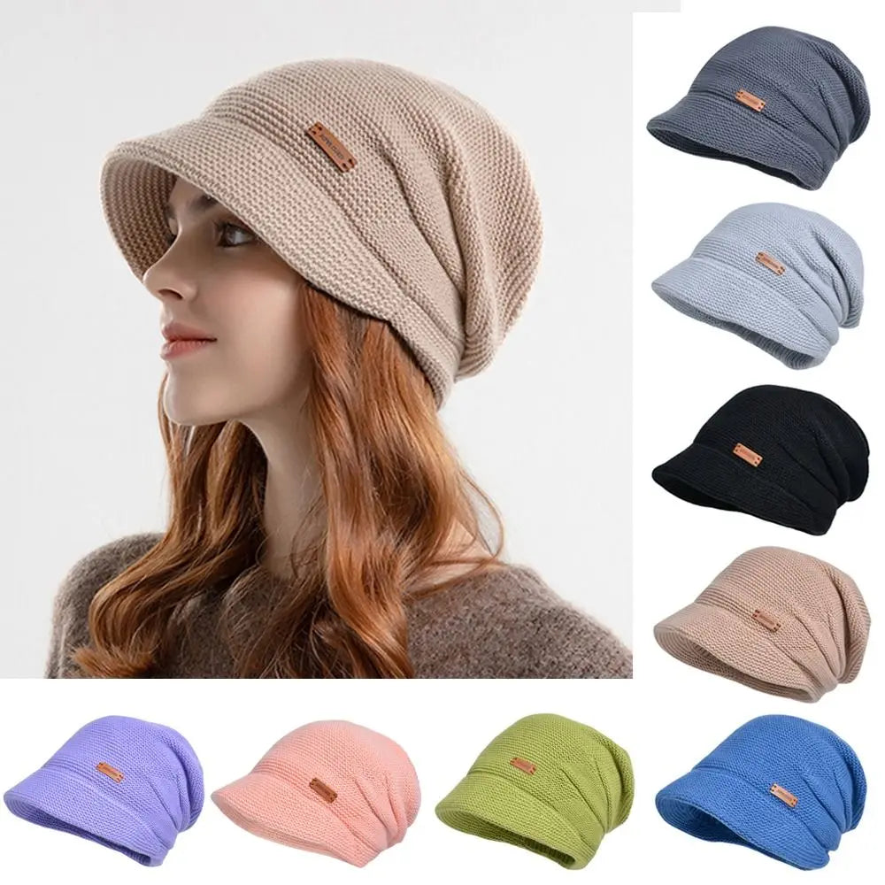 Women Girl Autumn Winter Soft  Knitted Hat Warm Thickened Fleece Lined Beanies Casual Outdoor Windproof Bonnet
