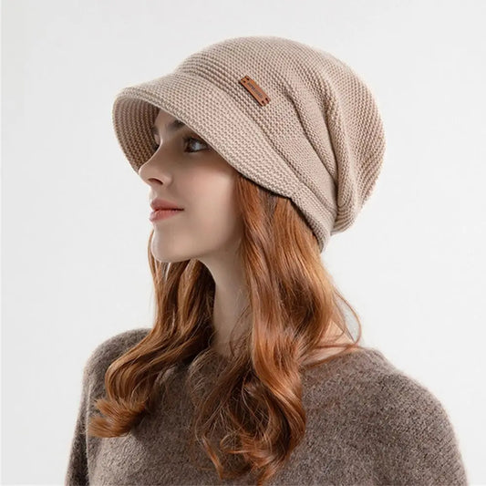 Women Girl Autumn Winter Soft  Knitted Hat Warm Thickened Fleece Lined Beanies Casual Outdoor Windproof Bonnet