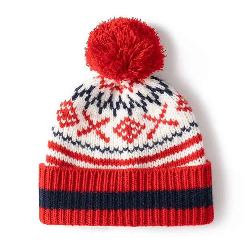 Women 100%Cashmere Hat Autumn Winter Faire Isle Jacquard Hats Soft Warm Pullover Caps Casual Style Cashmere Hats