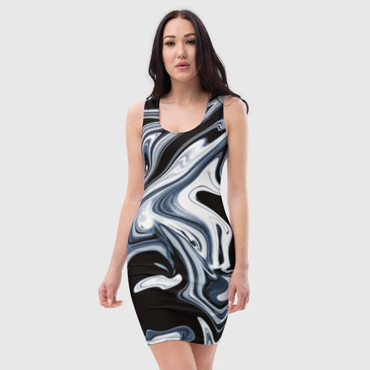 Women's bodycon dress, Stylish black and white tank dress, liquid pattern, elegant bodycon, sleeveless dress for your favorite party