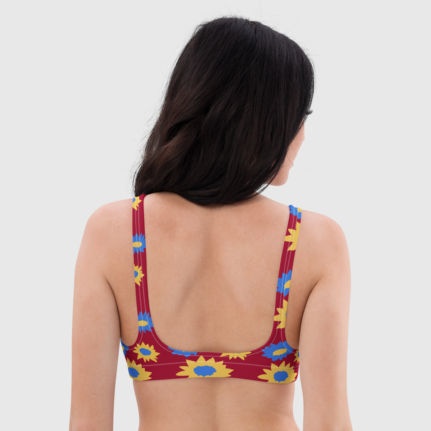 Women's Floral recycled padded bikini top, red, blue and yellow bikini top, beautiful bikini top, Beach dress, Beach dress for summer and spring