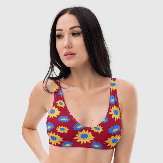 Women's Floral recycled padded bikini top, red, blue and yellow bikini top, beautiful bikini top, Beach dress, Beach dress for summer and spring